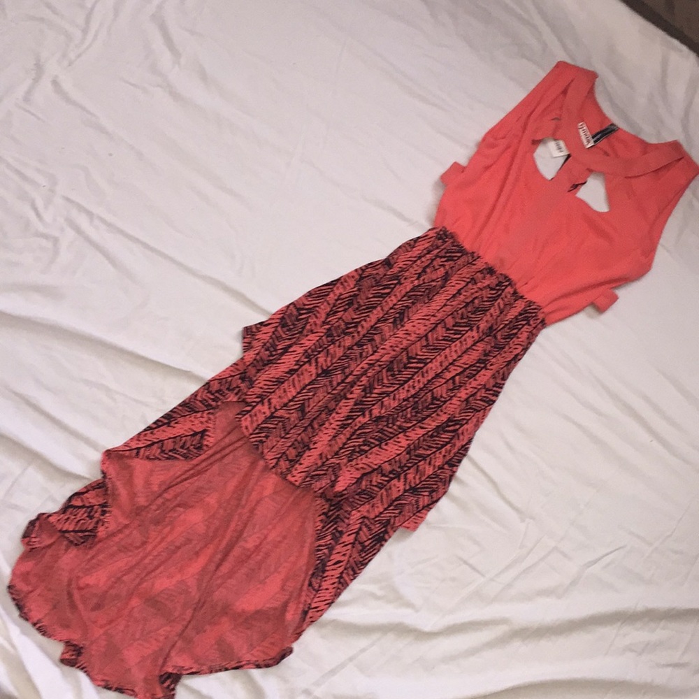 Salmon High Low Dress with print